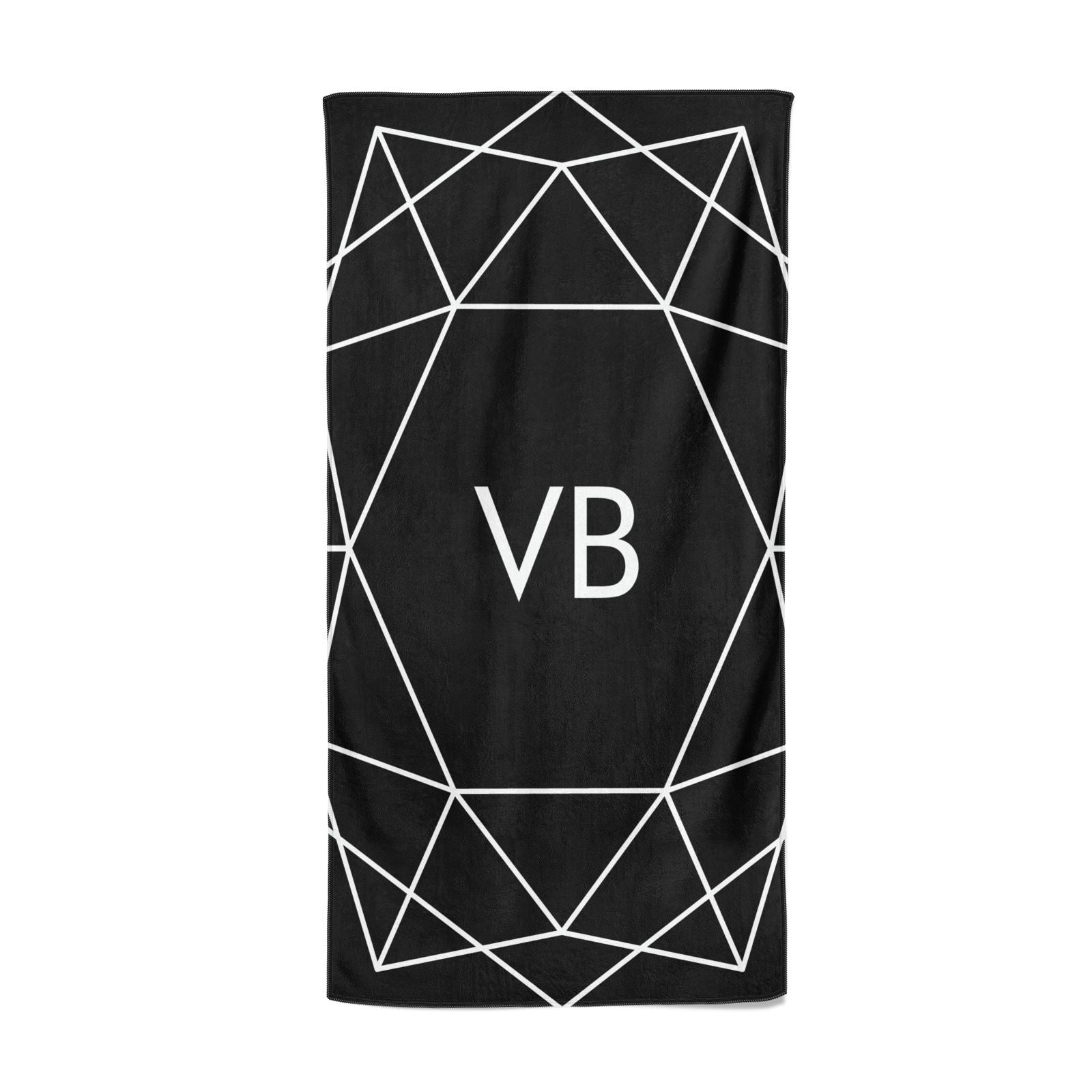 Personalised Black Initials Geometric Beach Towel