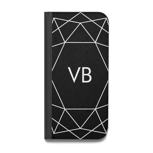 Personalised Black Initials Geometric Vegan Leather Flip iPhone Case