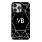 Personalised Black Initials Geometric iPhone 14 Pro Max Black Impact Case on Silver phone