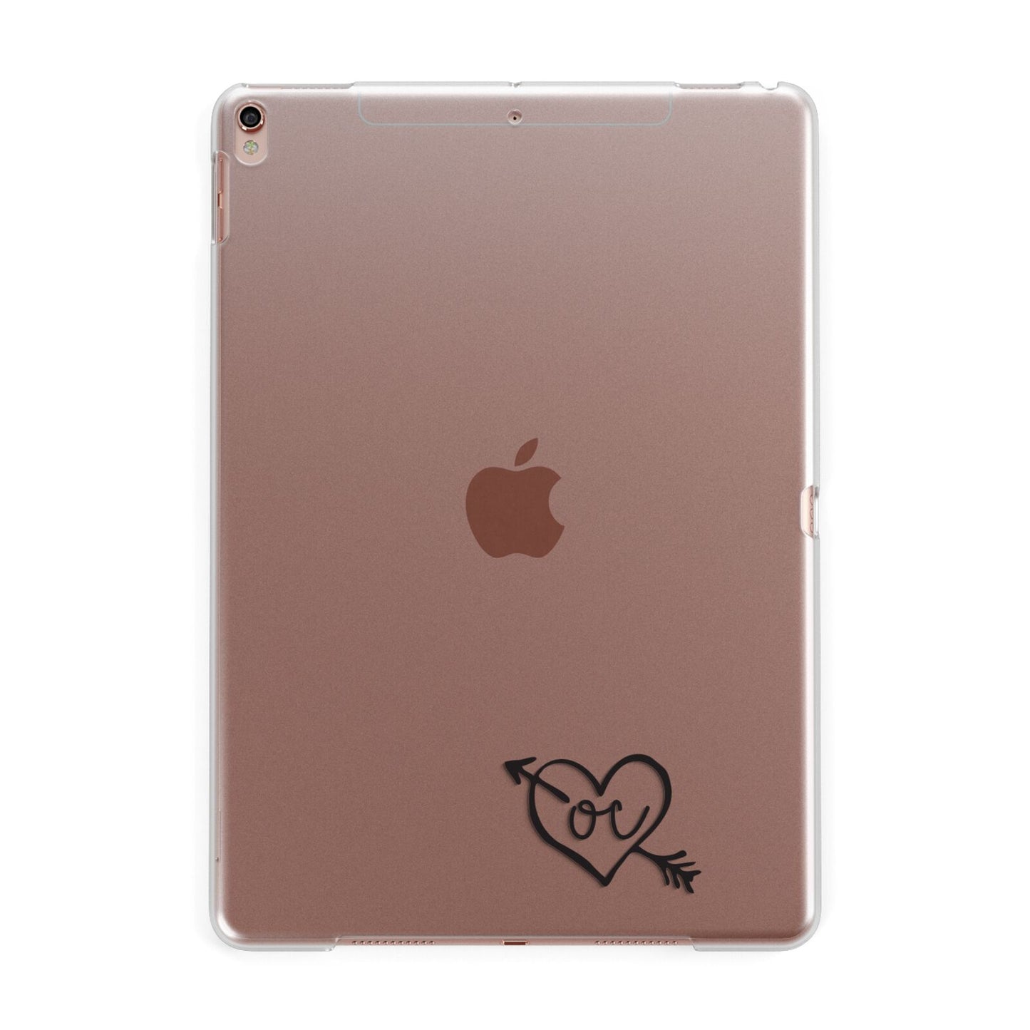 Personalised Black Initials Heart Arrow Apple iPad Rose Gold Case