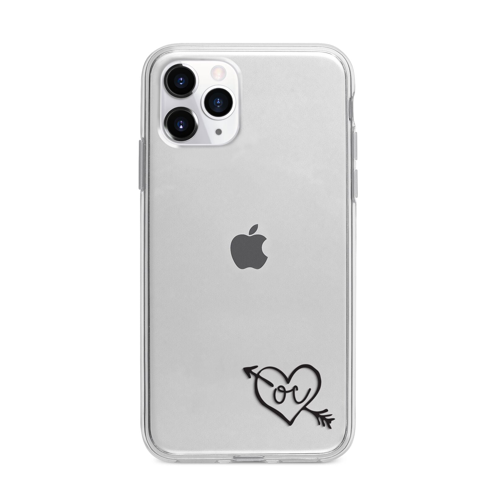 Personalised Black Initials Heart Arrow Apple iPhone 11 Pro Max in Silver with Bumper Case