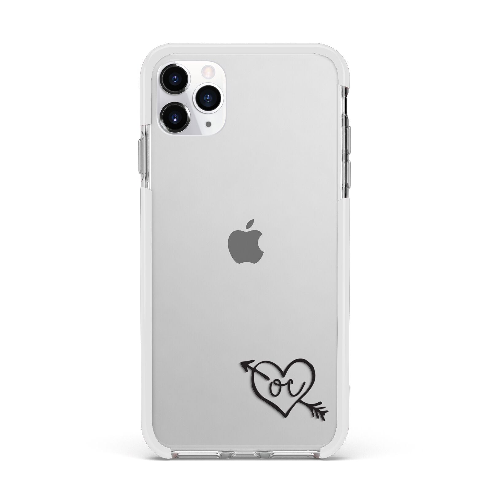 Personalised Black Initials Heart Arrow Apple iPhone 11 Pro Max in Silver with White Impact Case
