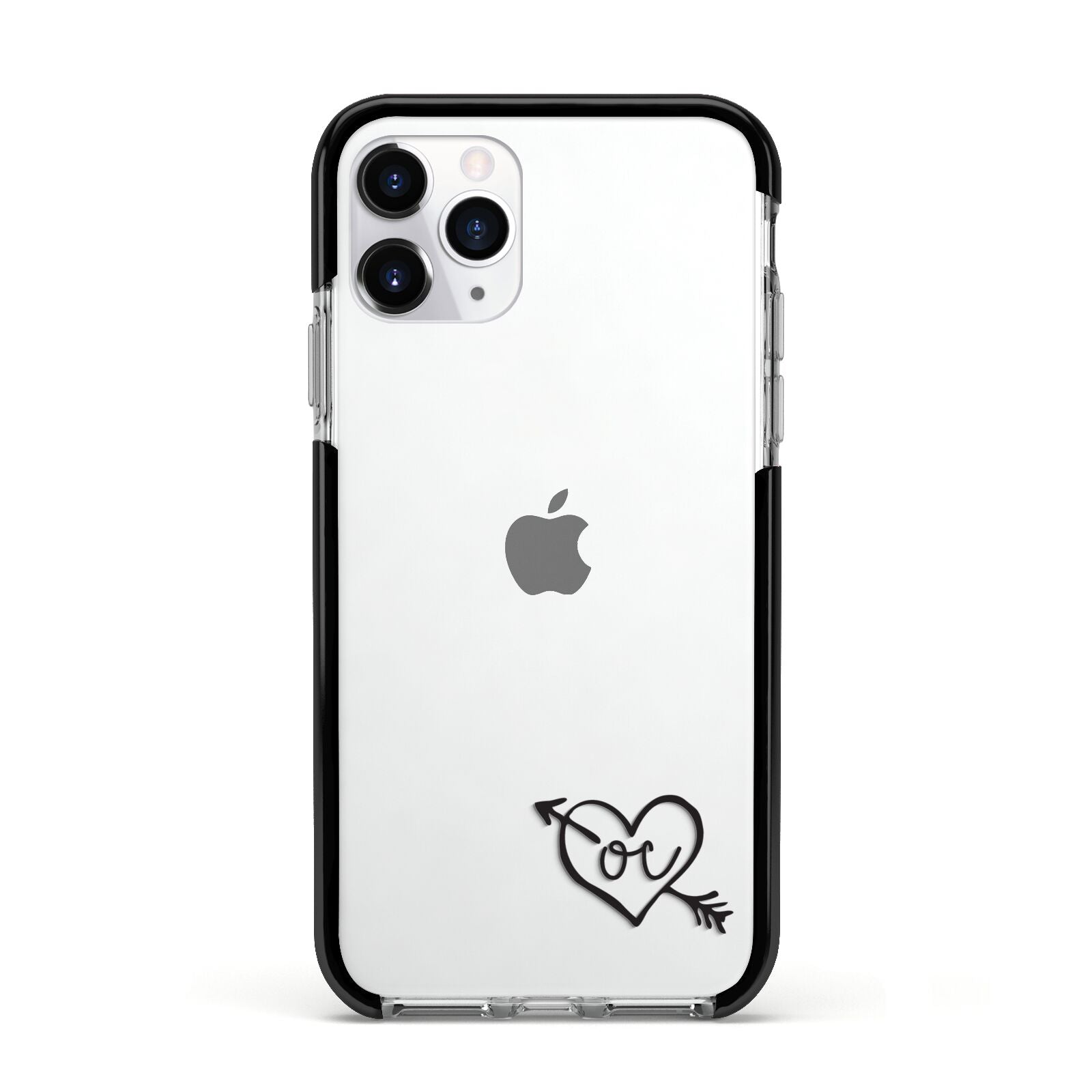 Personalised Black Initials Heart Arrow Apple iPhone 11 Pro in Silver with Black Impact Case