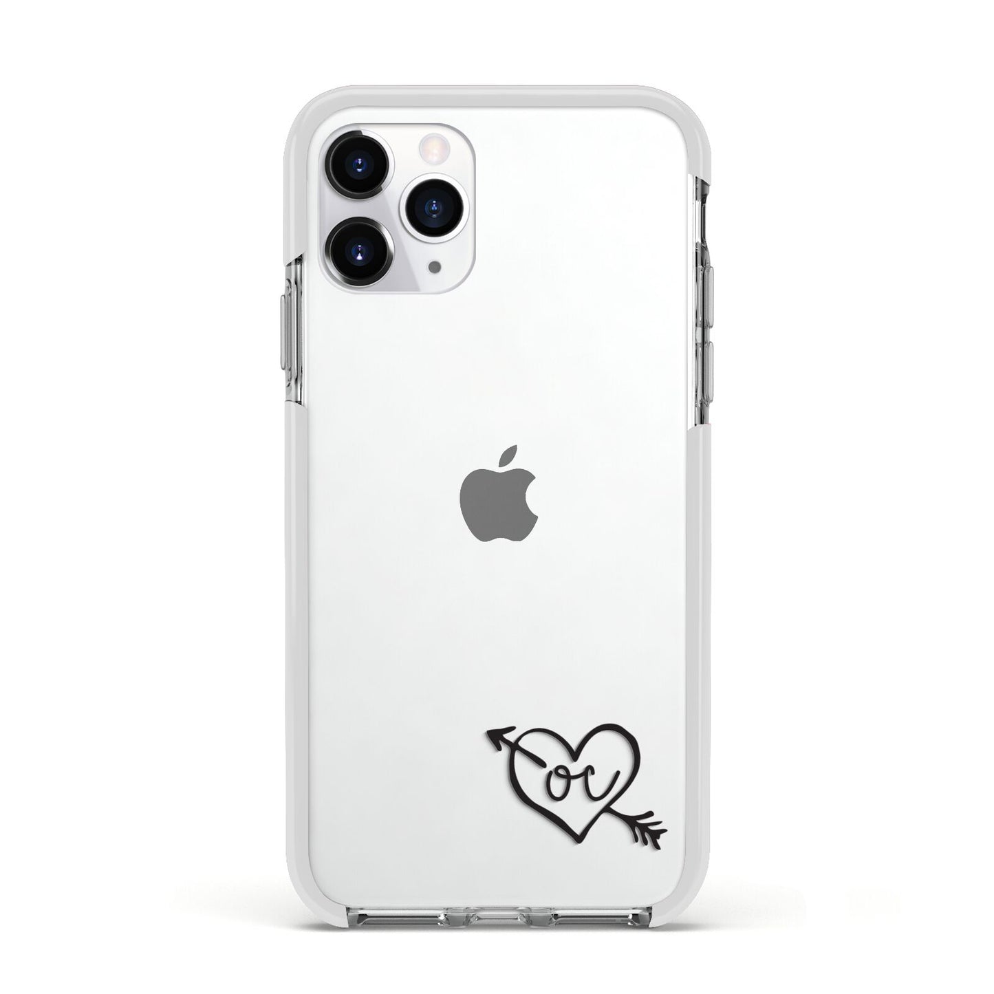 Personalised Black Initials Heart Arrow Apple iPhone 11 Pro in Silver with White Impact Case