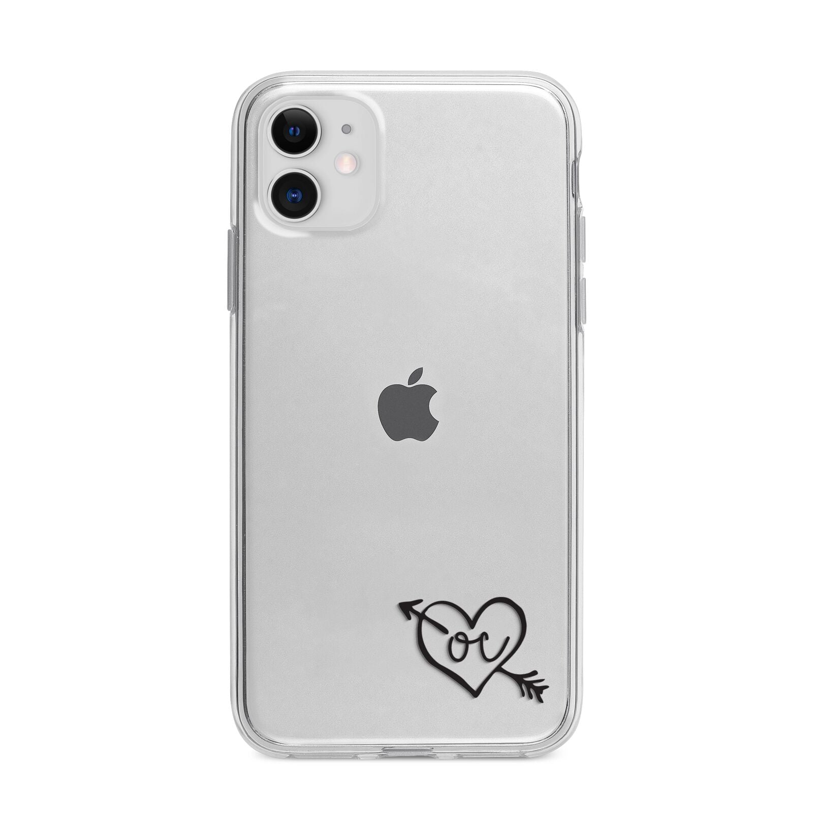 Personalised Black Initials Heart Arrow Apple iPhone 11 in White with Bumper Case