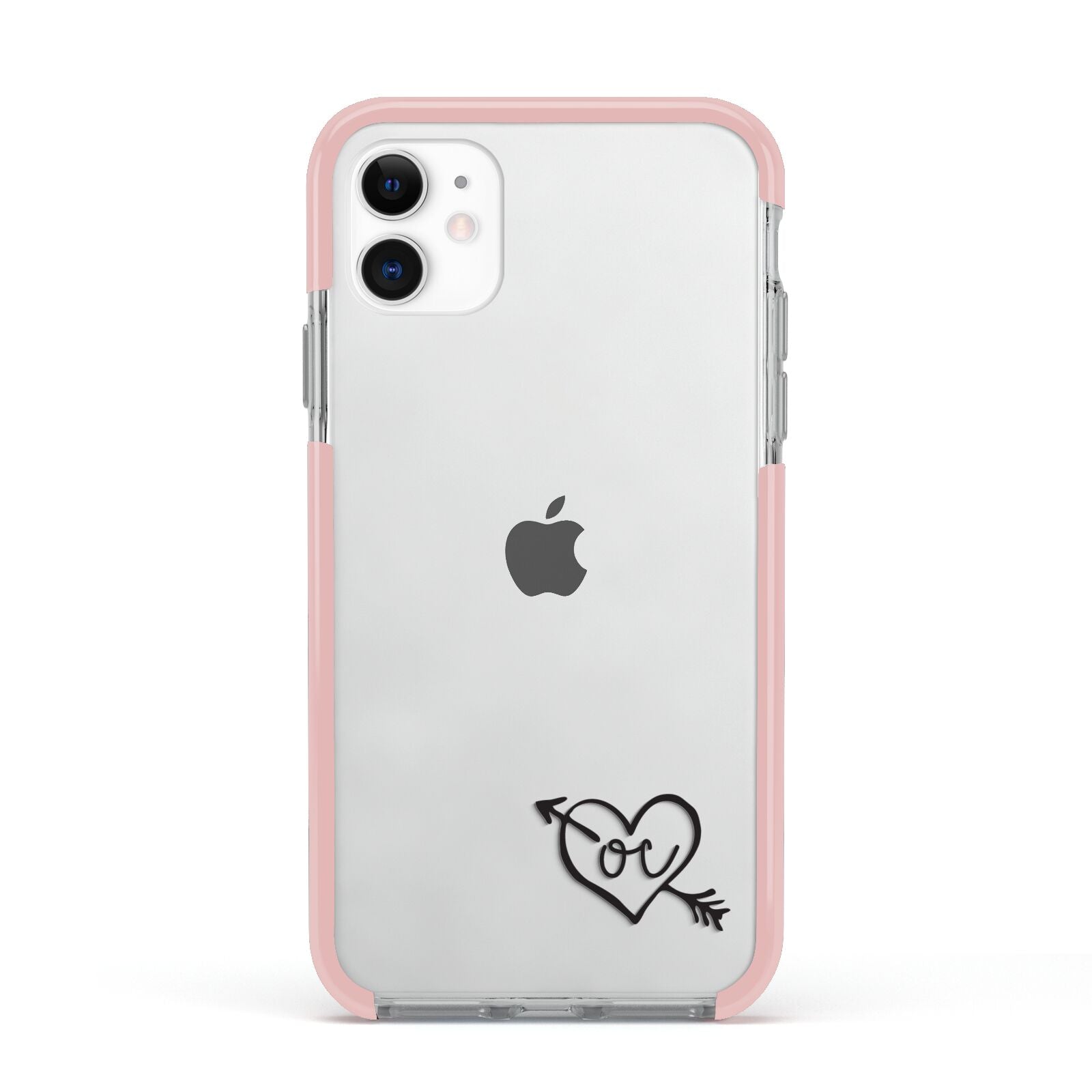Personalised Black Initials Heart Arrow Apple iPhone 11 in White with Pink Impact Case