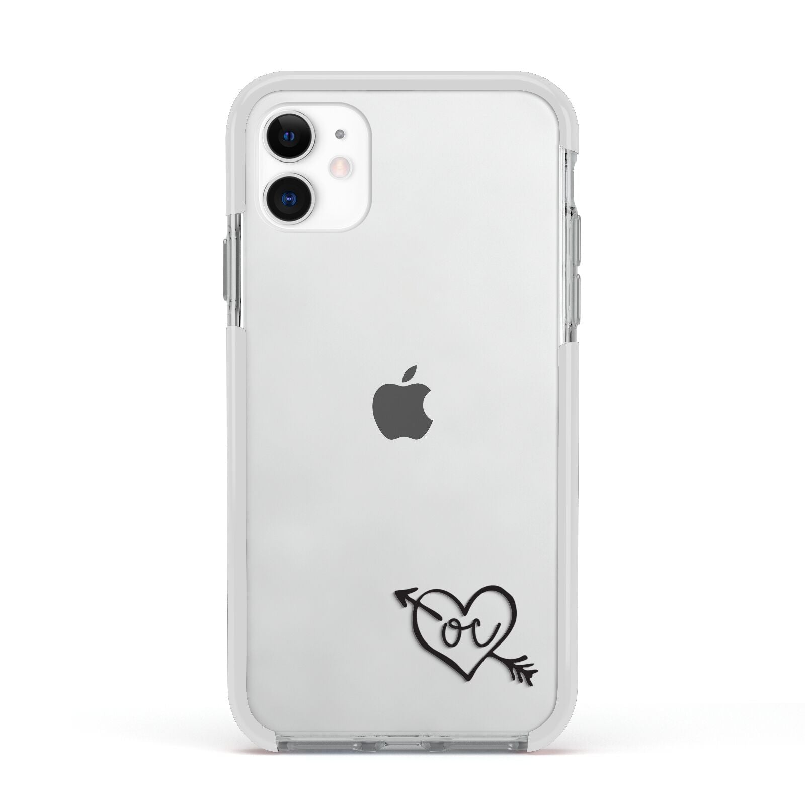 Personalised Black Initials Heart Arrow Apple iPhone 11 in White with White Impact Case