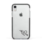 Personalised Black Initials Heart Arrow Apple iPhone XR Impact Case Black Edge on Silver Phone