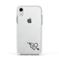Personalised Black Initials Heart Arrow Apple iPhone XR Impact Case White Edge on Silver Phone