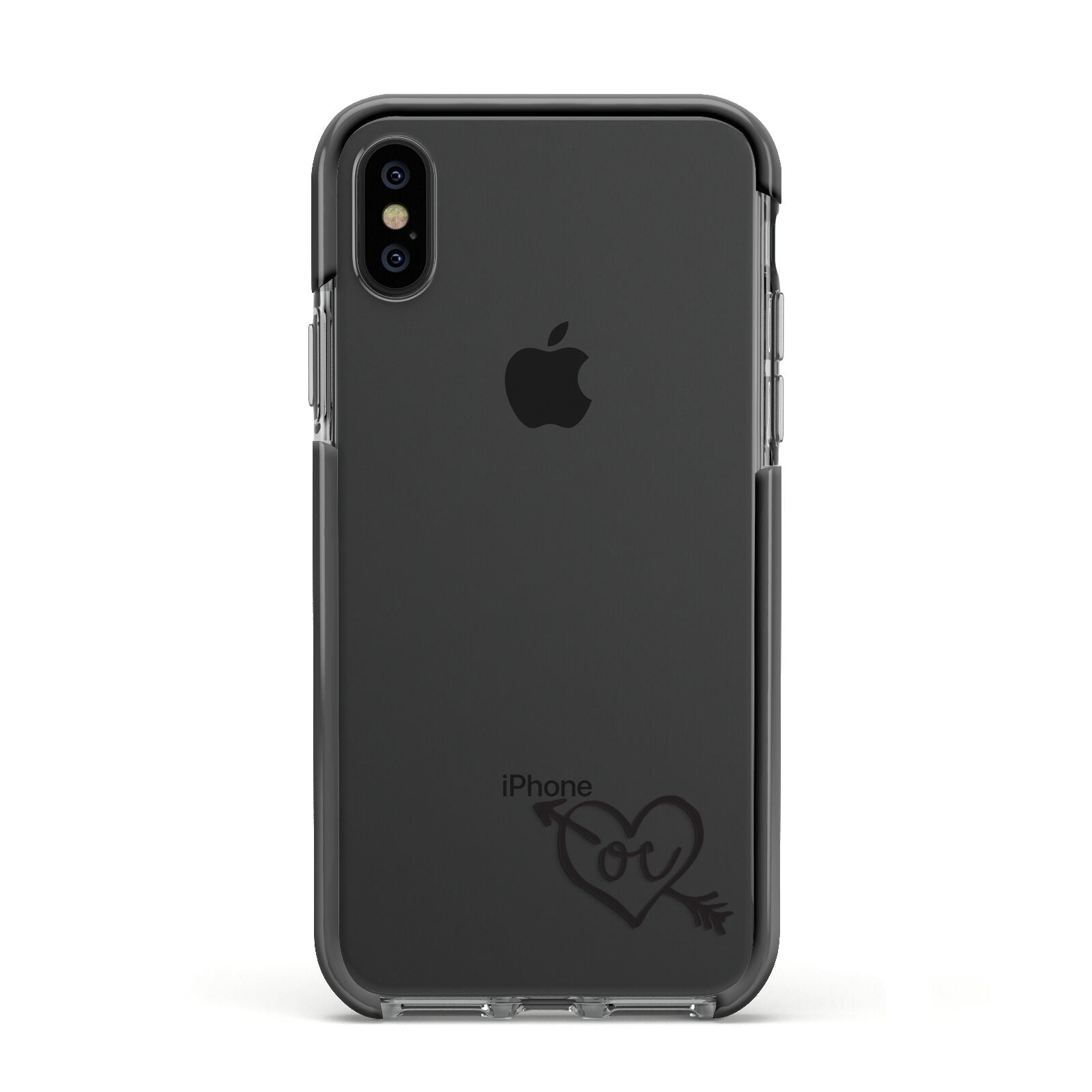Personalised Black Initials Heart Arrow Apple iPhone Xs Impact Case Black Edge on Black Phone