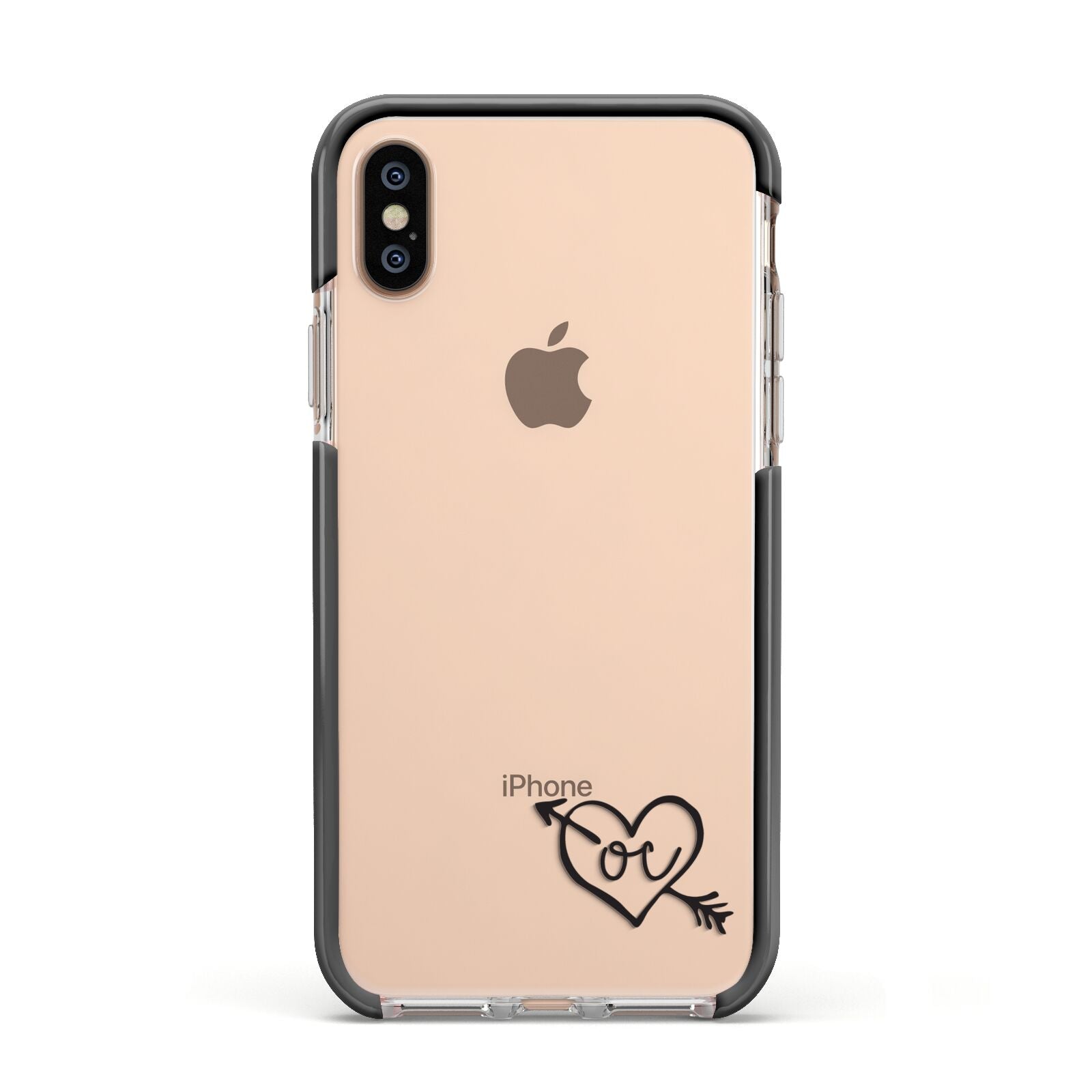 Personalised Black Initials Heart Arrow Apple iPhone Xs Impact Case Black Edge on Gold Phone