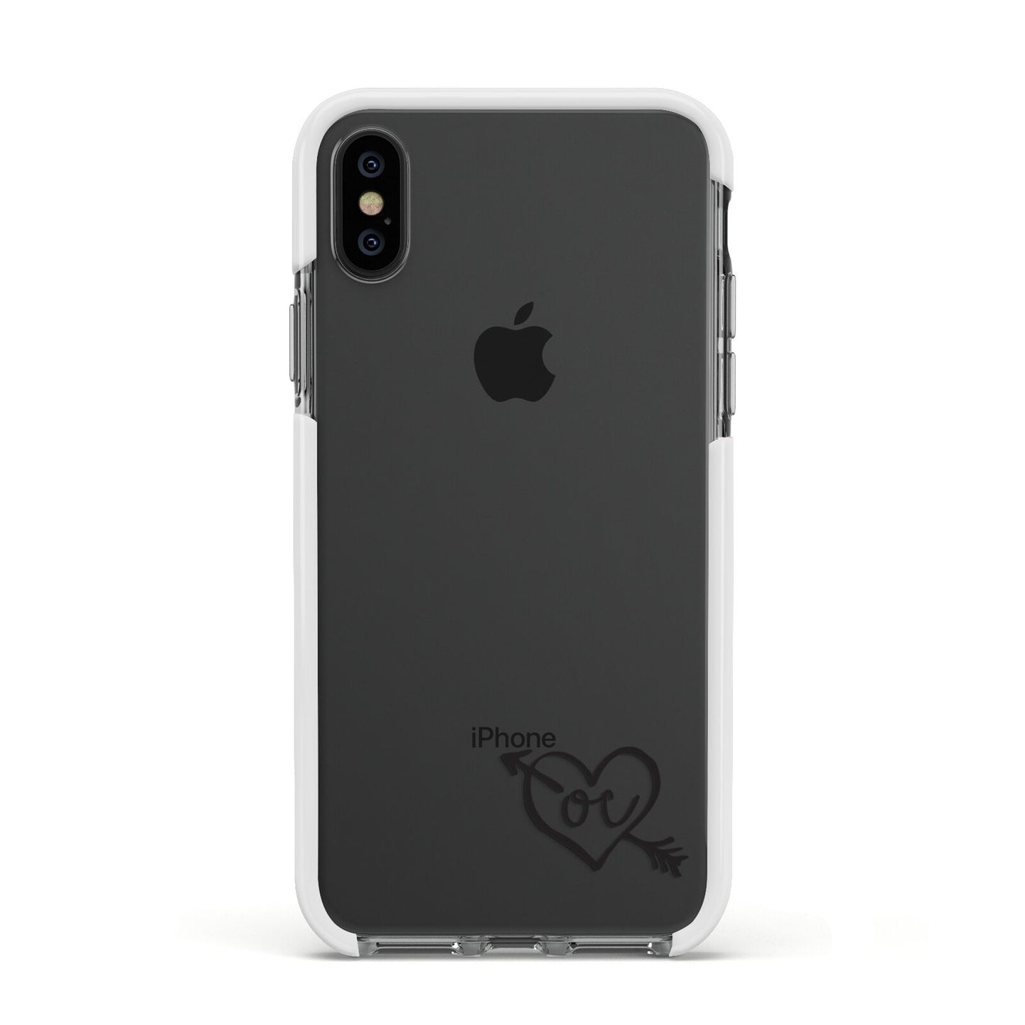 Personalised Black Initials Heart Arrow Apple iPhone Xs Impact Case White Edge on Black Phone
