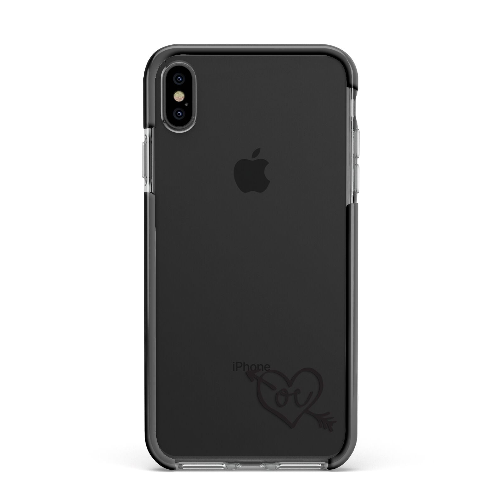 Personalised Black Initials Heart Arrow Apple iPhone Xs Max Impact Case Black Edge on Black Phone