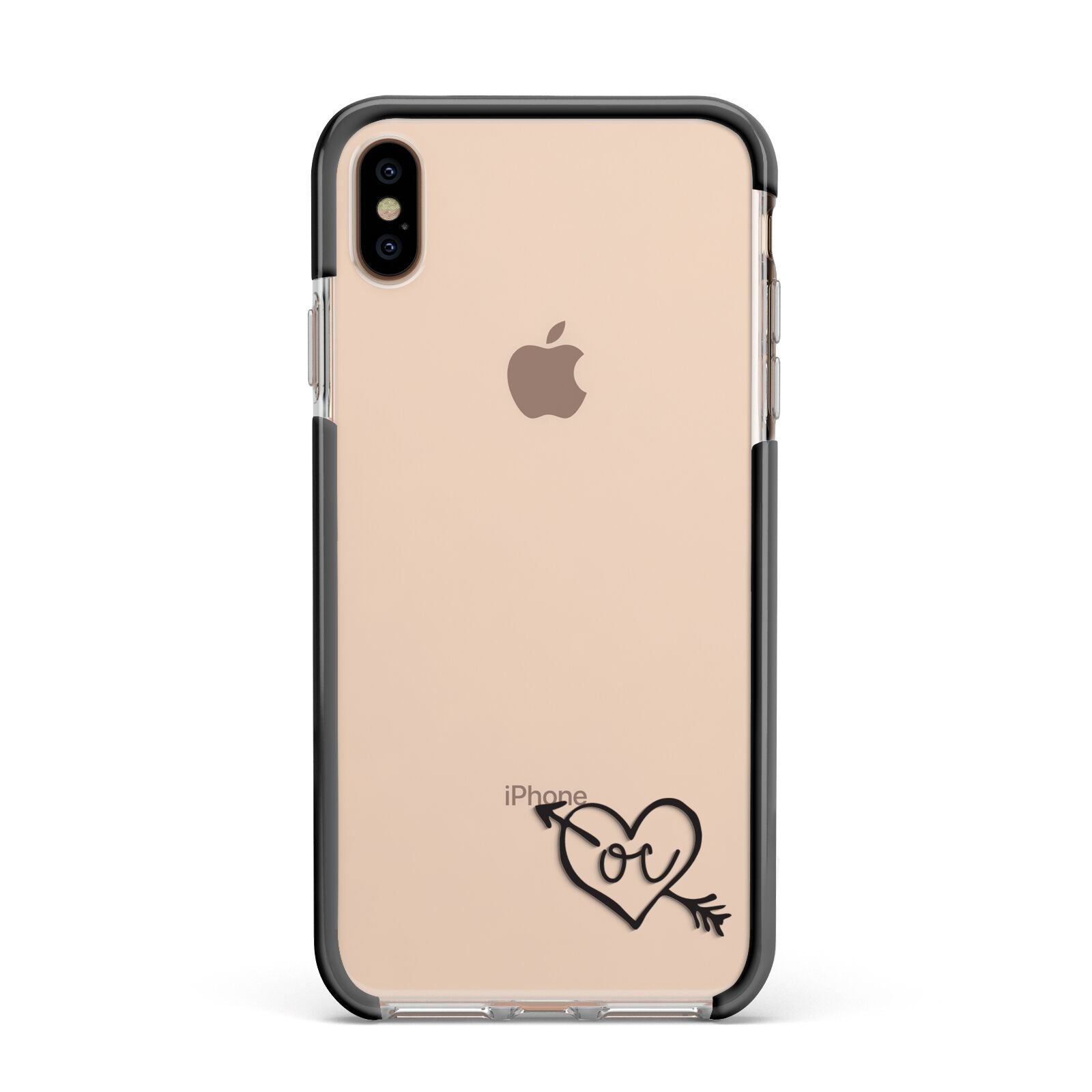 Personalised Black Initials Heart Arrow Apple iPhone Xs Max Impact Case Black Edge on Gold Phone