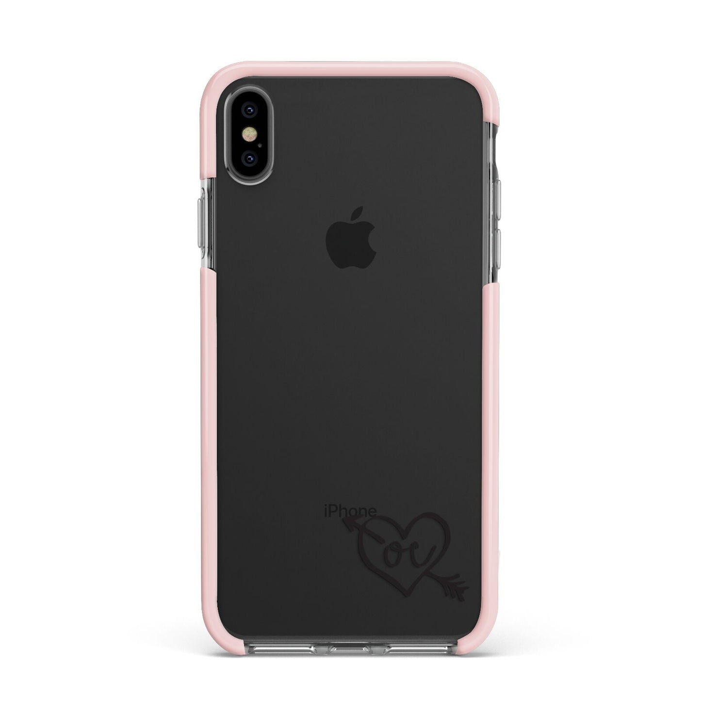 Personalised Black Initials Heart Arrow Apple iPhone Xs Max Impact Case Pink Edge on Black Phone