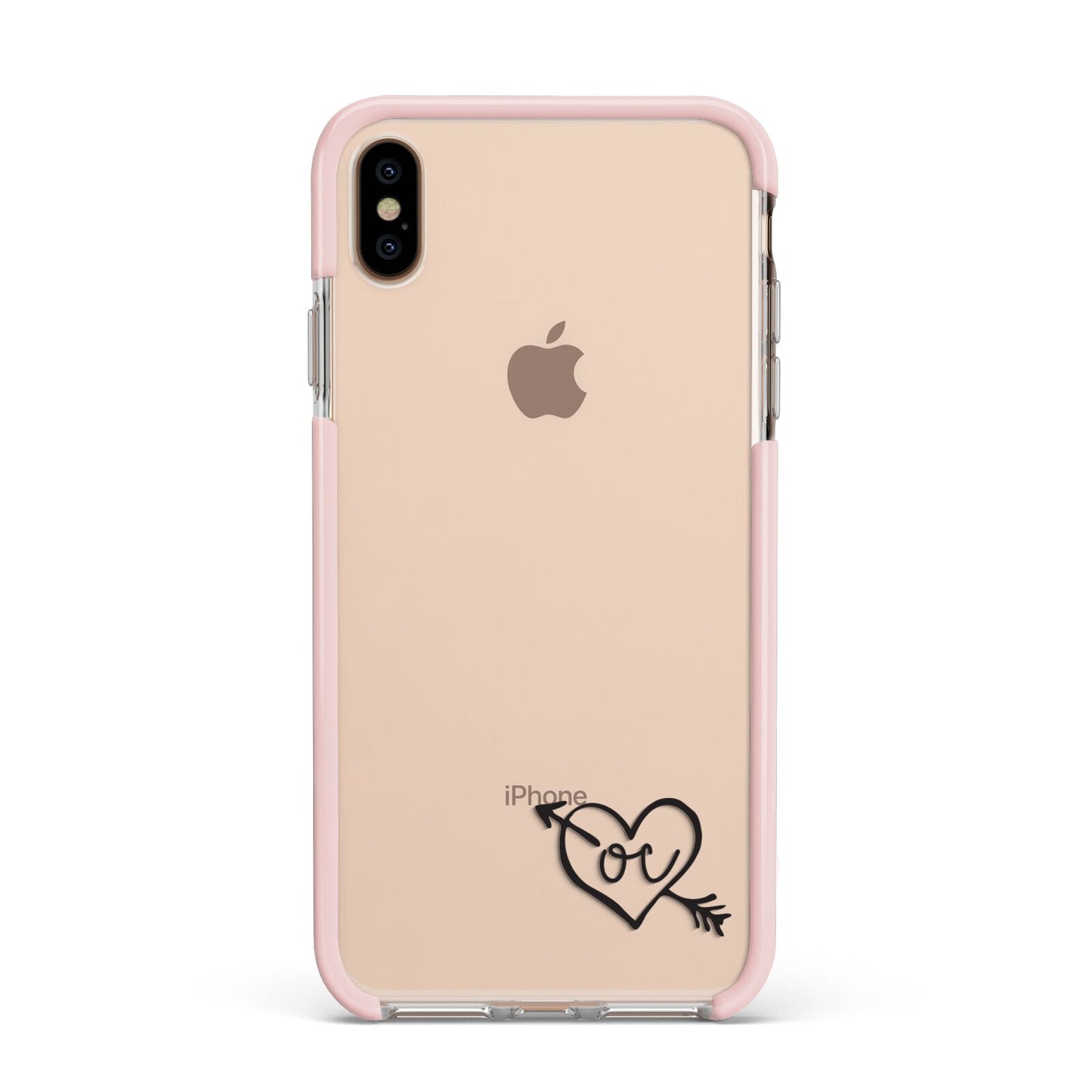 Personalised Black Initials Heart Arrow Apple iPhone Xs Max Impact Case Pink Edge on Gold Phone