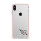 Personalised Black Initials Heart Arrow Apple iPhone Xs Max Impact Case Pink Edge on Silver Phone