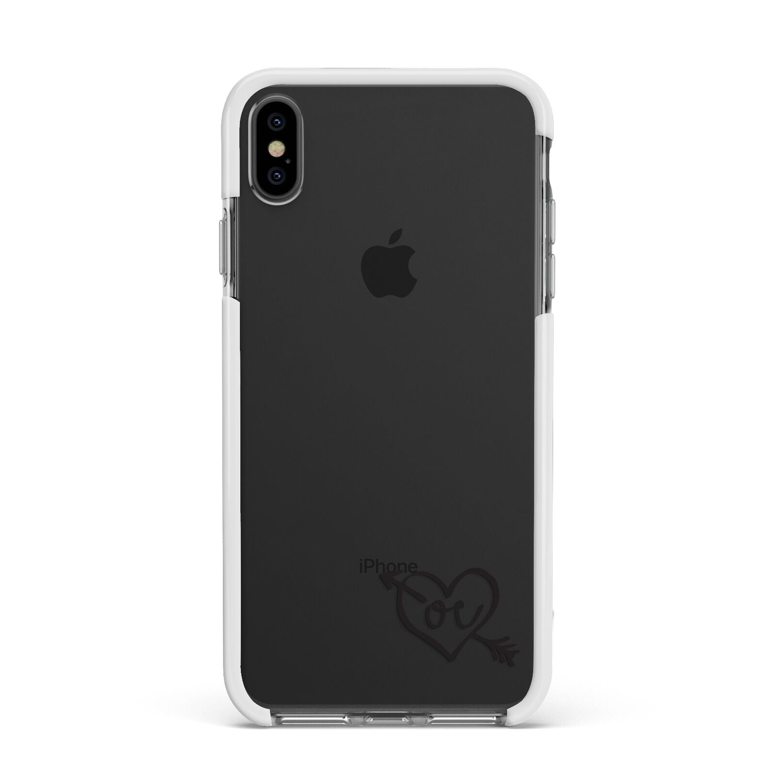 Personalised Black Initials Heart Arrow Apple iPhone Xs Max Impact Case White Edge on Black Phone