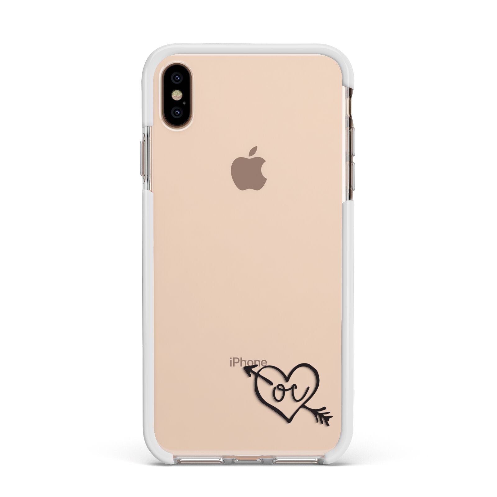 Personalised Black Initials Heart Arrow Apple iPhone Xs Max Impact Case White Edge on Gold Phone