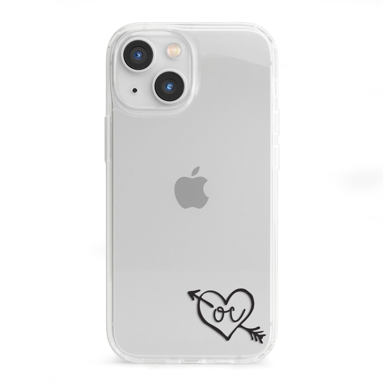 Personalised Black Initials Heart Arrow iPhone 13 Mini Clear Bumper Case