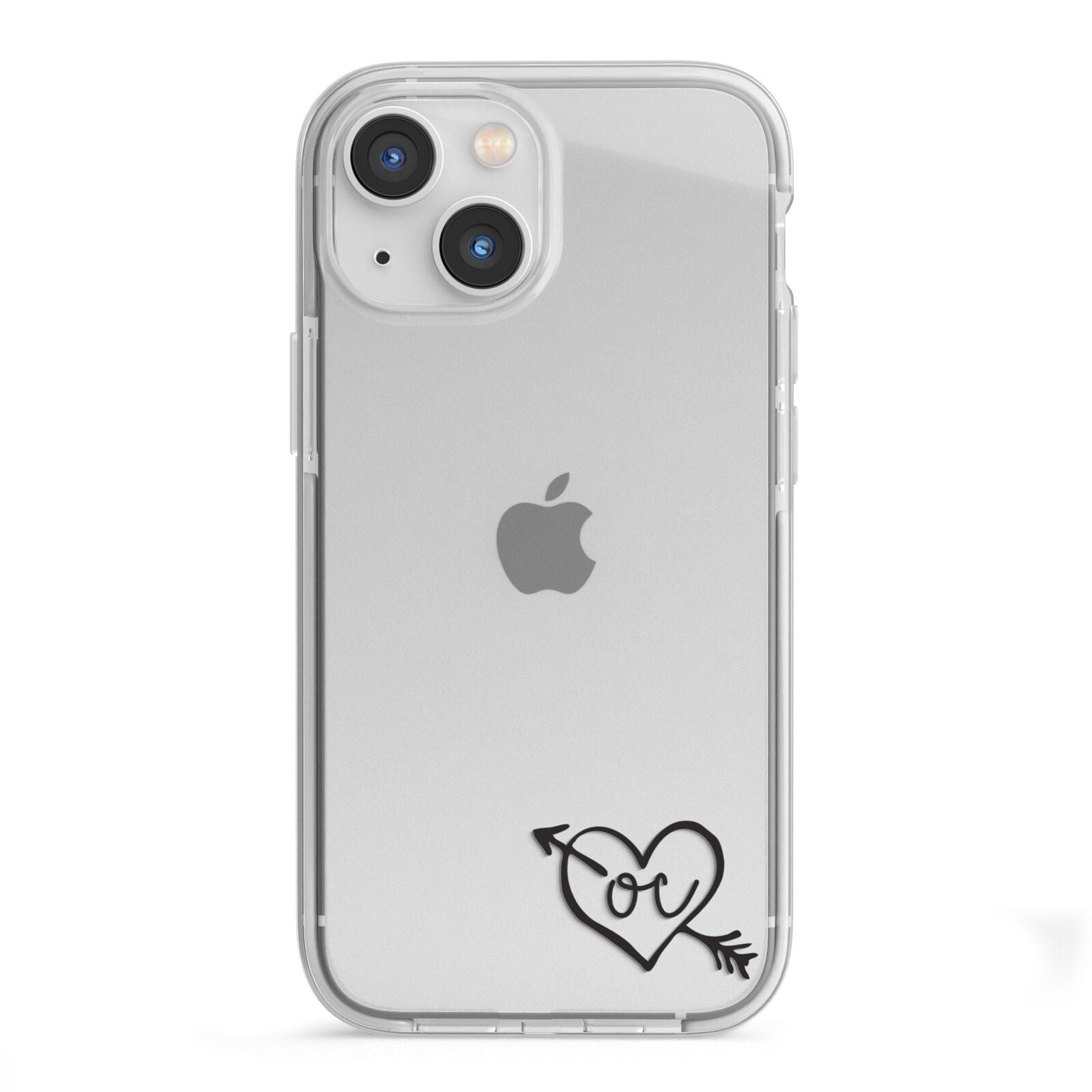 Personalised Black Initials Heart Arrow iPhone 13 Mini TPU Impact Case with White Edges