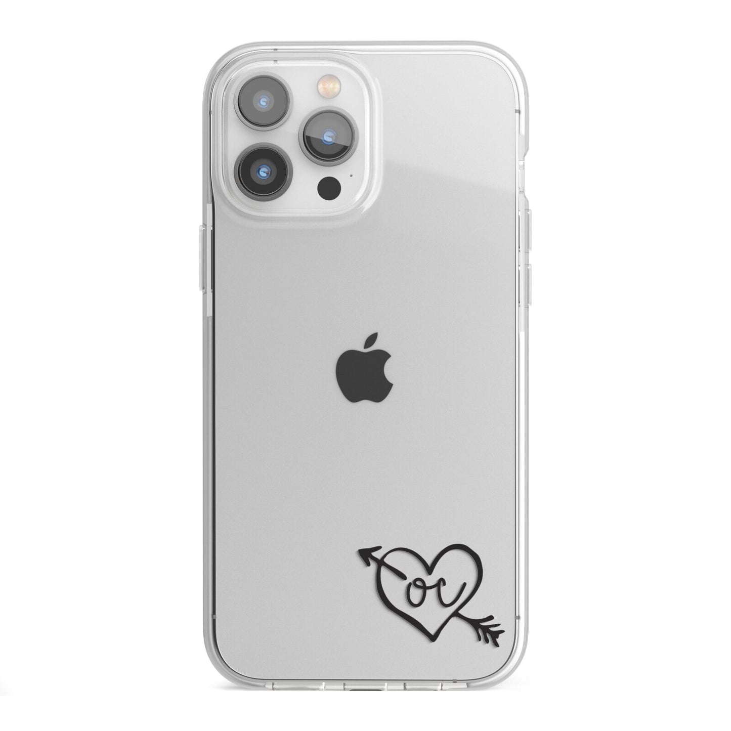 Personalised Black Initials Heart Arrow iPhone 13 Pro Max TPU Impact Case with White Edges