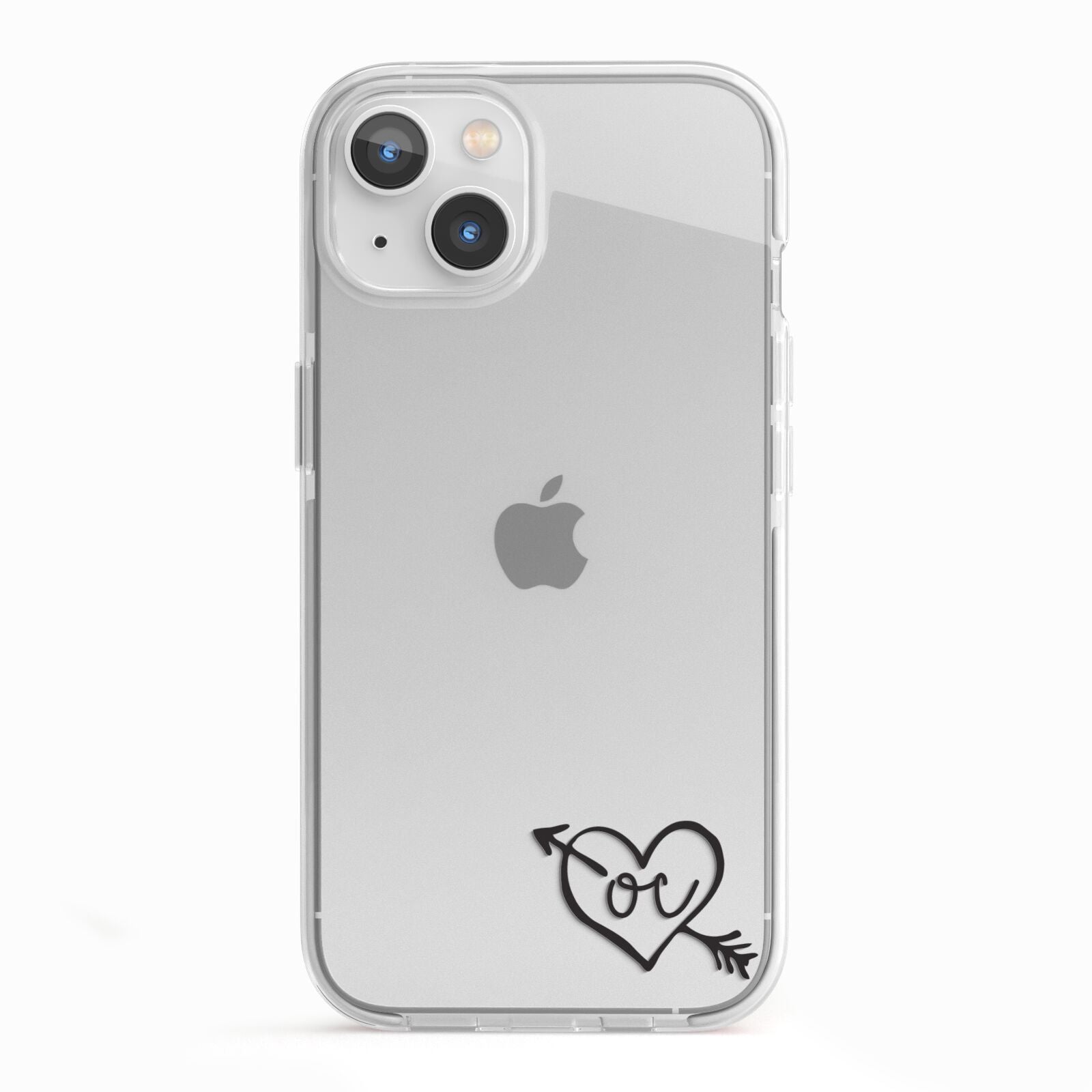 Personalised Black Initials Heart Arrow iPhone 13 TPU Impact Case with White Edges