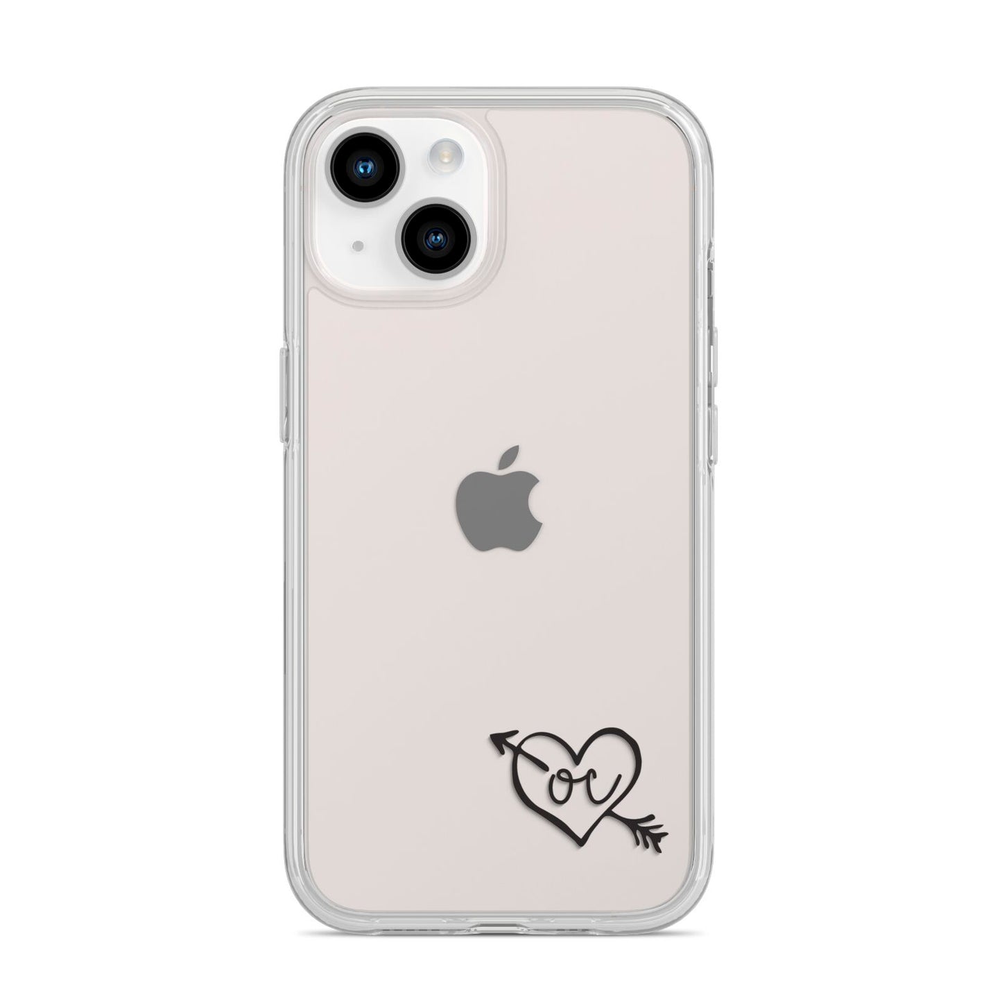 Personalised Black Initials Heart Arrow iPhone 14 Clear Tough Case Starlight