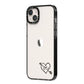 Personalised Black Initials Heart Arrow iPhone 14 Plus Black Impact Case Side Angle on Silver phone