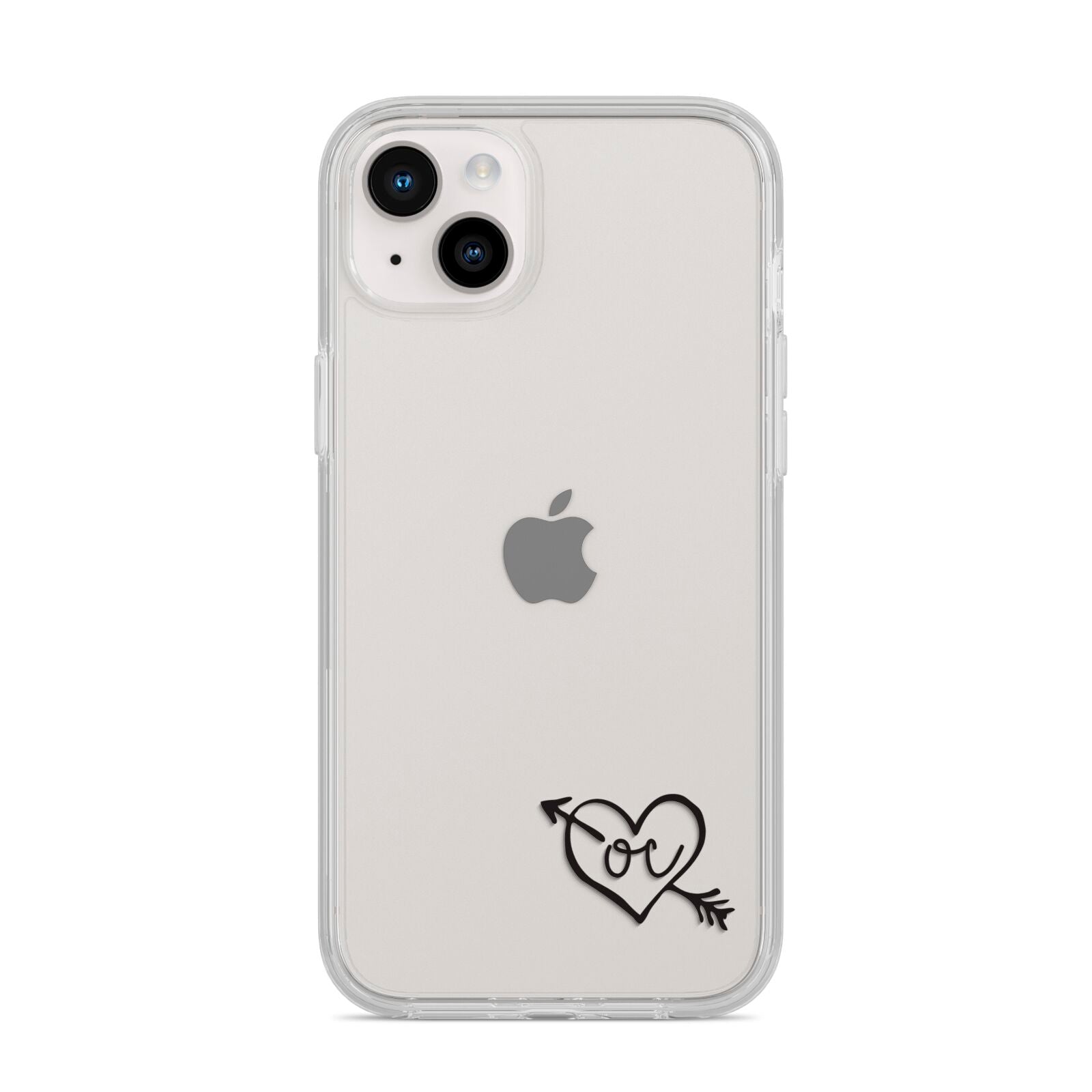 Personalised Black Initials Heart Arrow iPhone 14 Plus Clear Tough Case Starlight