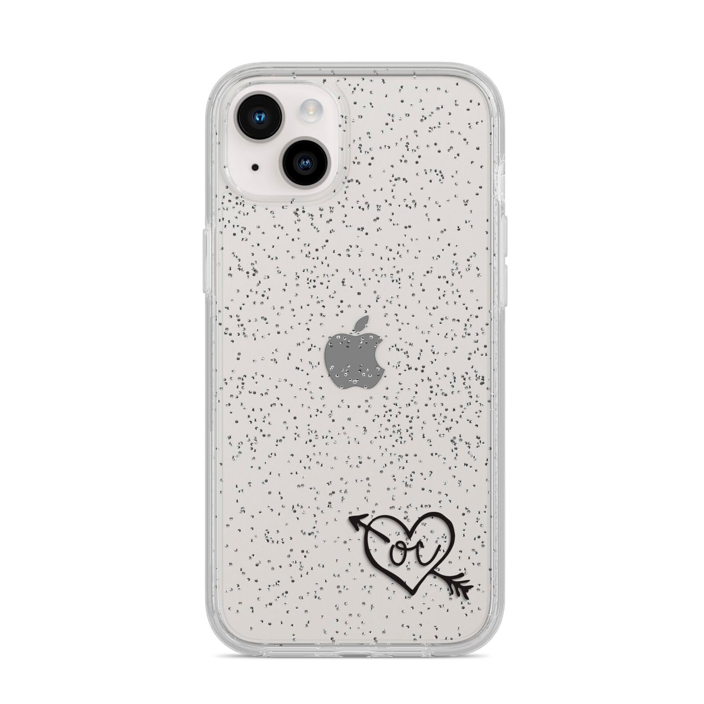 Personalised Black Initials Heart Arrow iPhone 14 Plus Glitter Tough Case Starlight