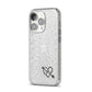 Personalised Black Initials Heart Arrow iPhone 14 Pro Glitter Tough Case Silver Angled Image