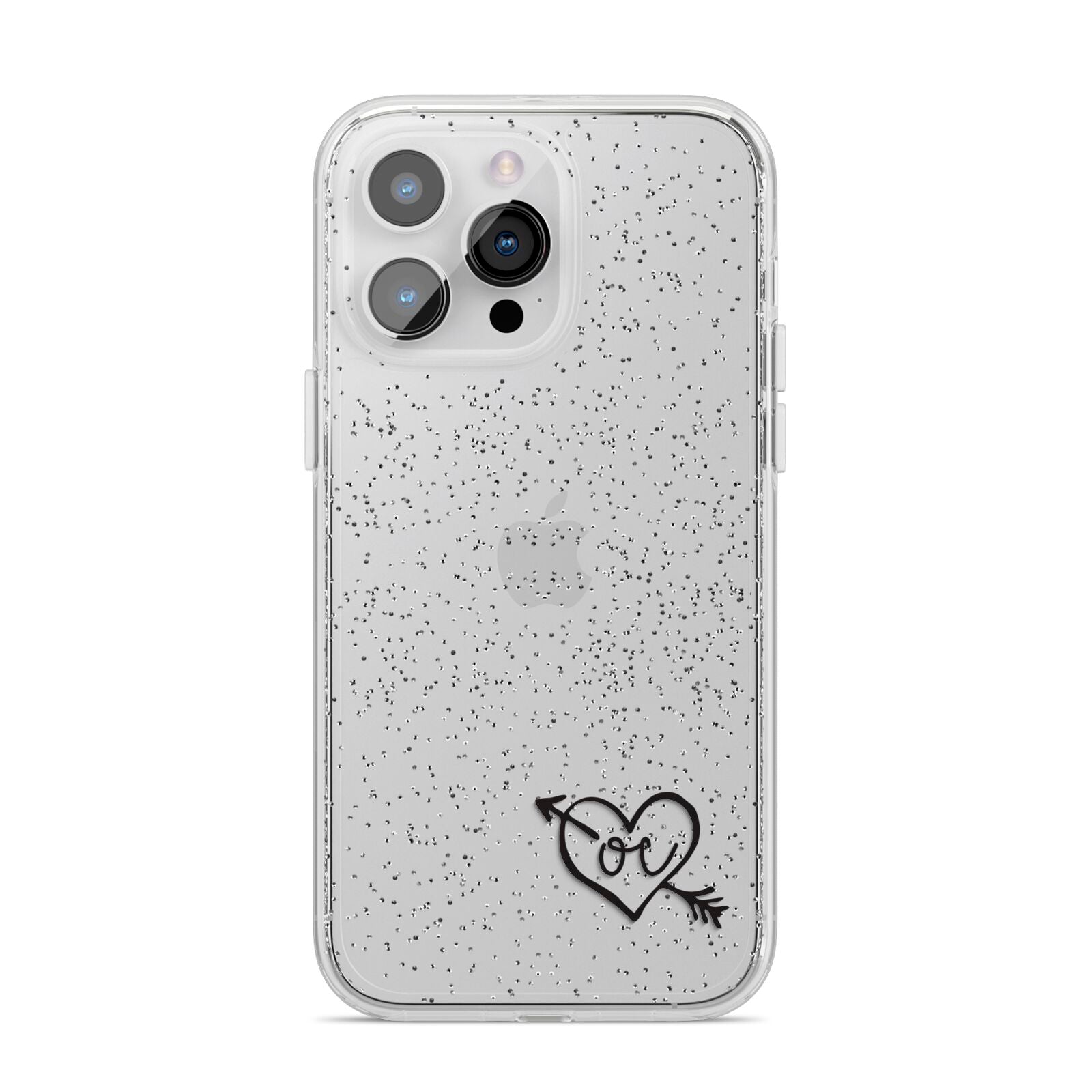 Personalised Black Initials Heart Arrow iPhone 14 Pro Max Glitter Tough Case Silver