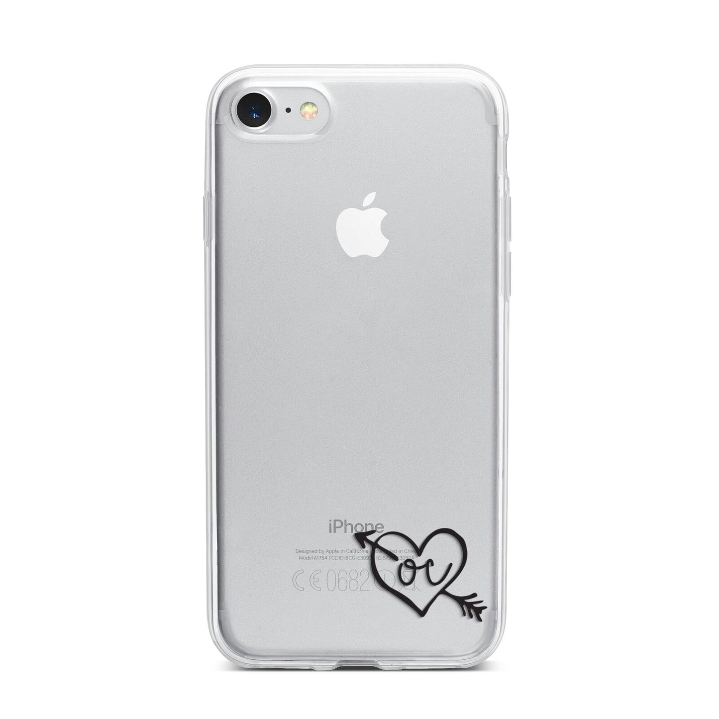 Personalised Black Initials Heart Arrow iPhone 7 Bumper Case on Silver iPhone