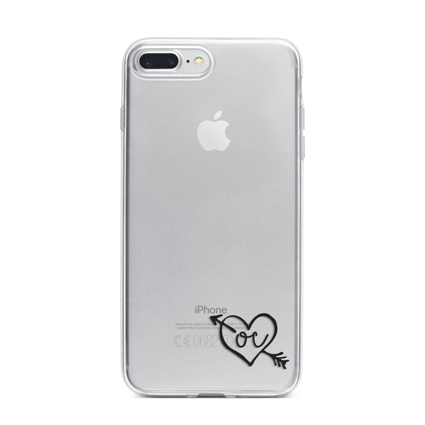 Personalised Black Initials Heart Arrow iPhone 7 Plus Bumper Case on Silver iPhone