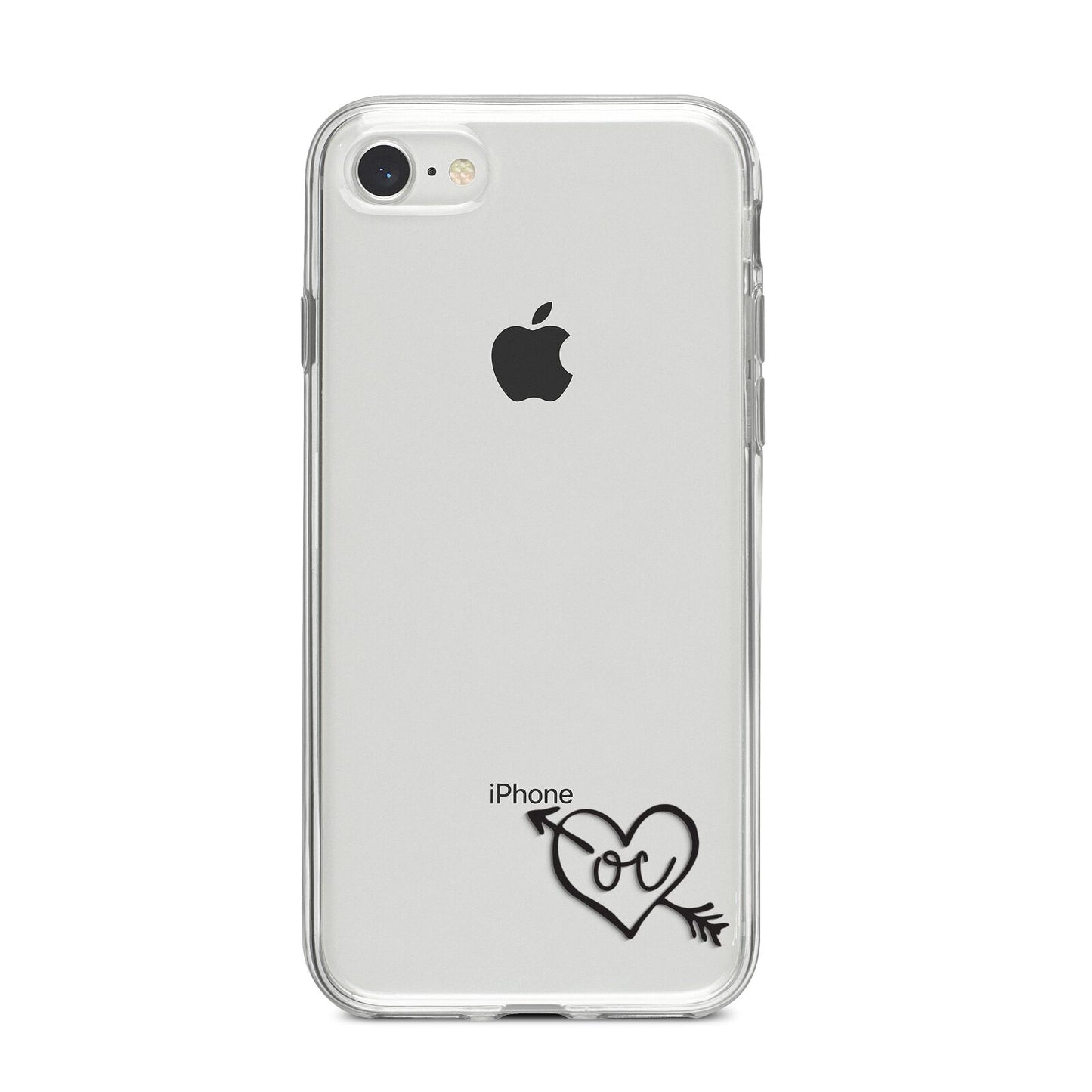 Personalised Black Initials Heart Arrow iPhone 8 Bumper Case on Silver iPhone