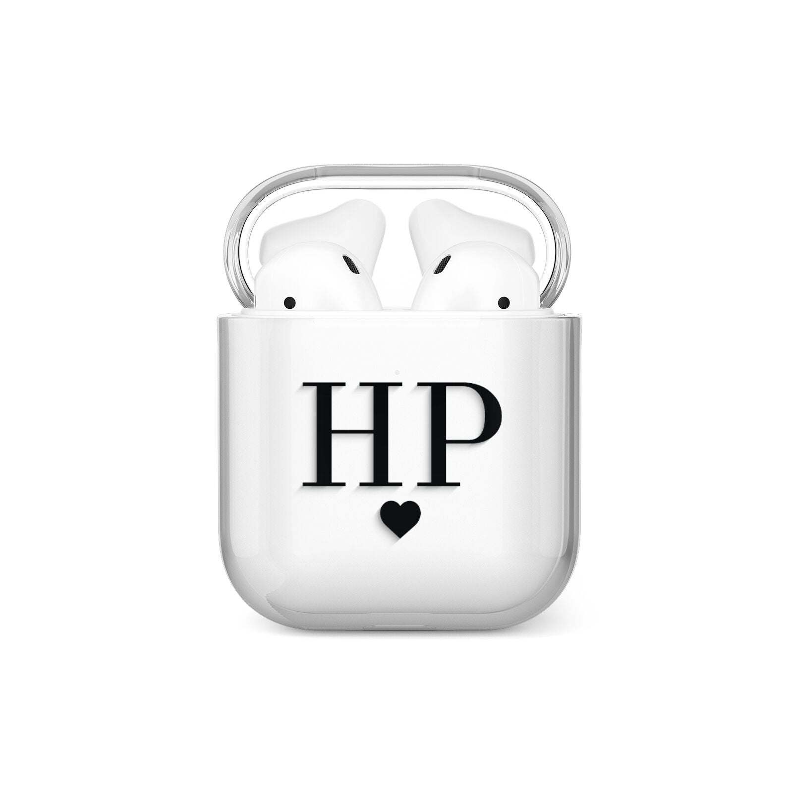 Personalised Black Initials Heart Clear AirPods Case