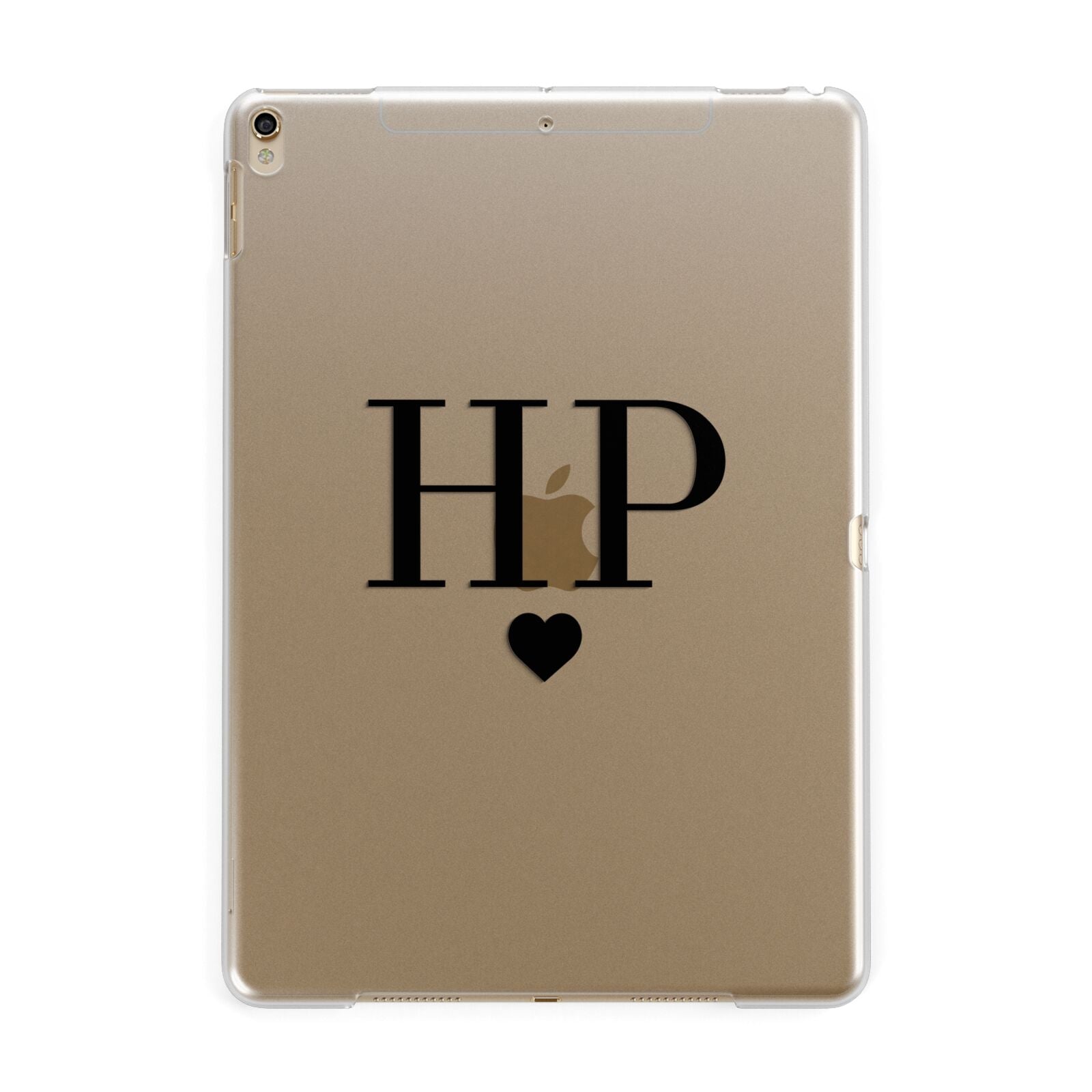 Personalised Black Initials Heart Clear Apple iPad Gold Case