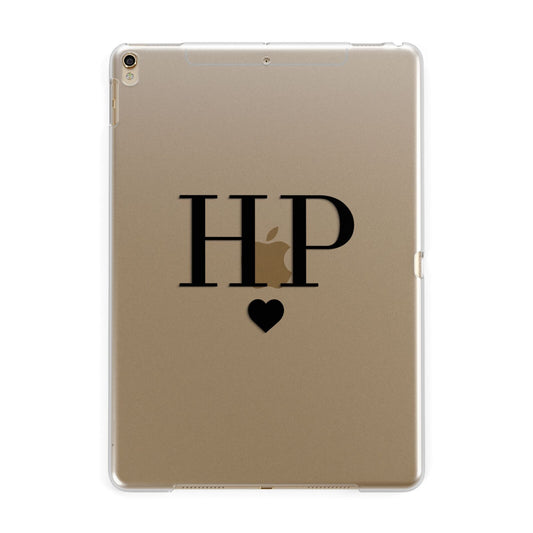 Personalised Black Initials Heart Clear Apple iPad Gold Case