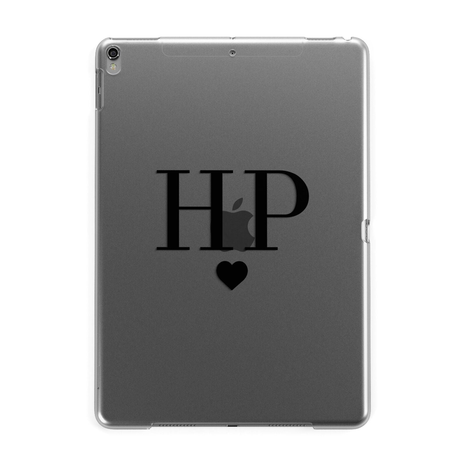 Personalised Black Initials Heart Clear Apple iPad Grey Case