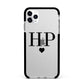 Personalised Black Initials Heart Clear Apple iPhone 11 Pro Max in Silver with Black Impact Case