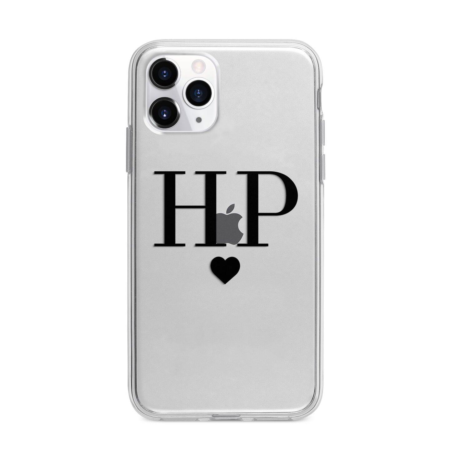 Personalised Black Initials Heart Clear Apple iPhone 11 Pro Max in Silver with Bumper Case