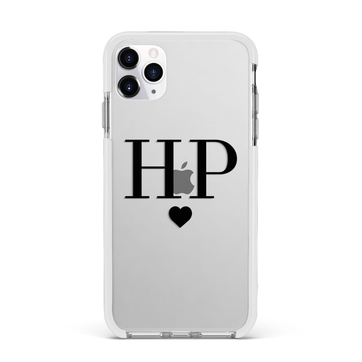 Personalised Black Initials Heart Clear Apple iPhone 11 Pro Max in Silver with White Impact Case
