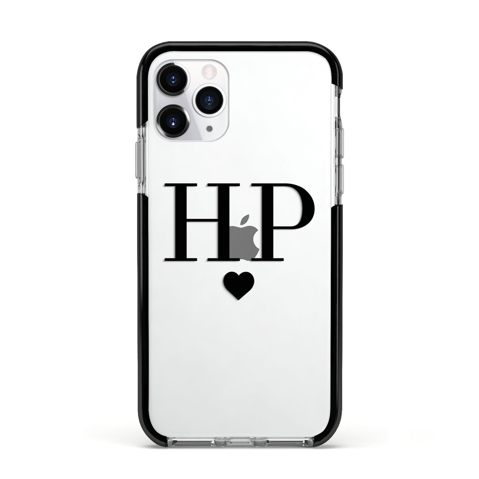 Personalised Black Initials Heart Clear Apple iPhone 11 Pro in Silver with Black Impact Case