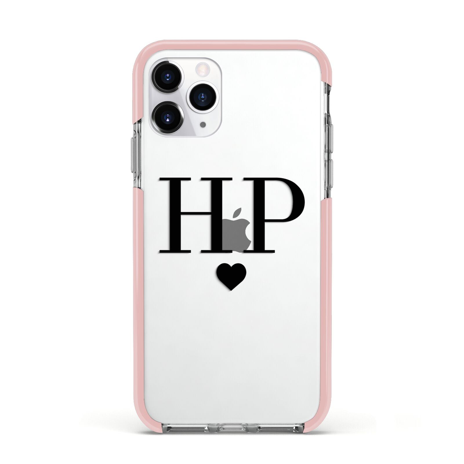Personalised Black Initials Heart Clear Apple iPhone 11 Pro in Silver with Pink Impact Case
