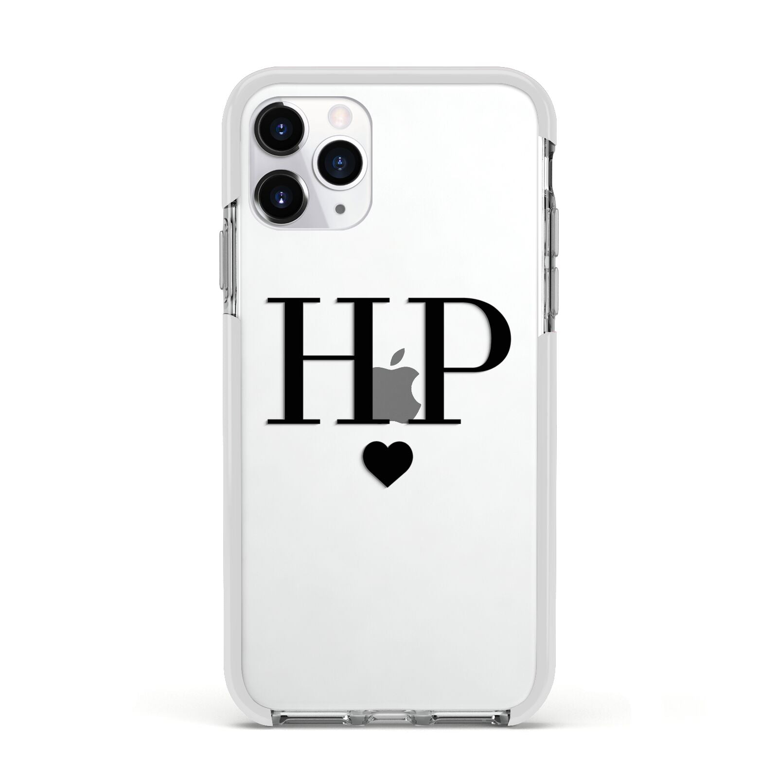 Personalised Black Initials Heart Clear Apple iPhone 11 Pro in Silver with White Impact Case