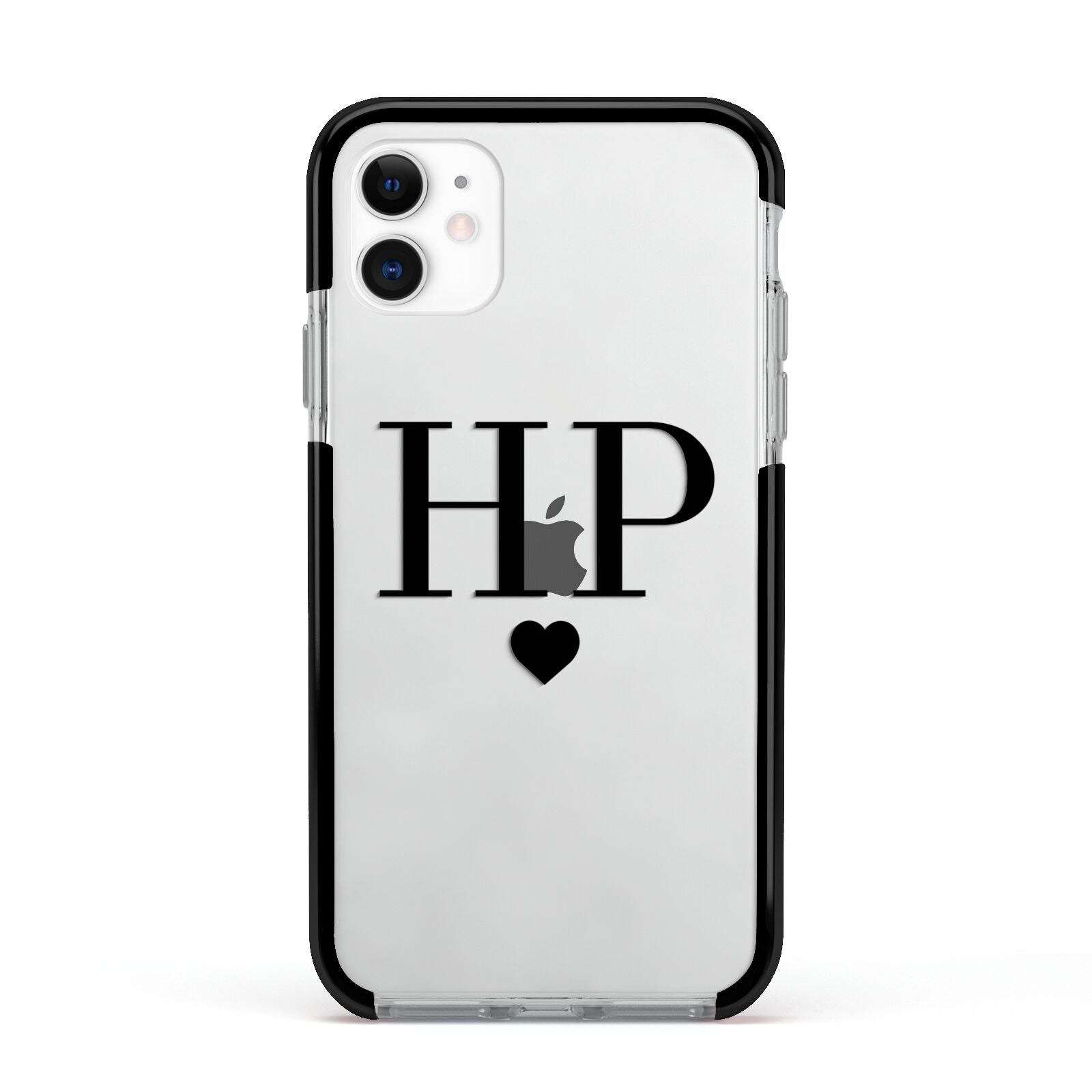 Personalised Black Initials Heart Clear Apple iPhone 11 in White with Black Impact Case