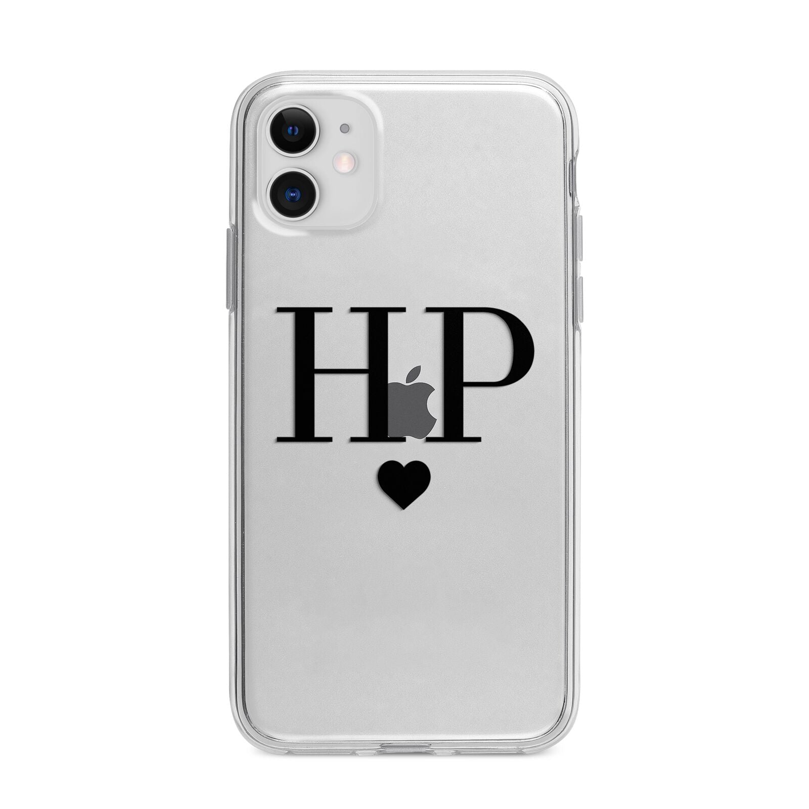 Personalised Black Initials Heart Clear Apple iPhone 11 in White with Bumper Case