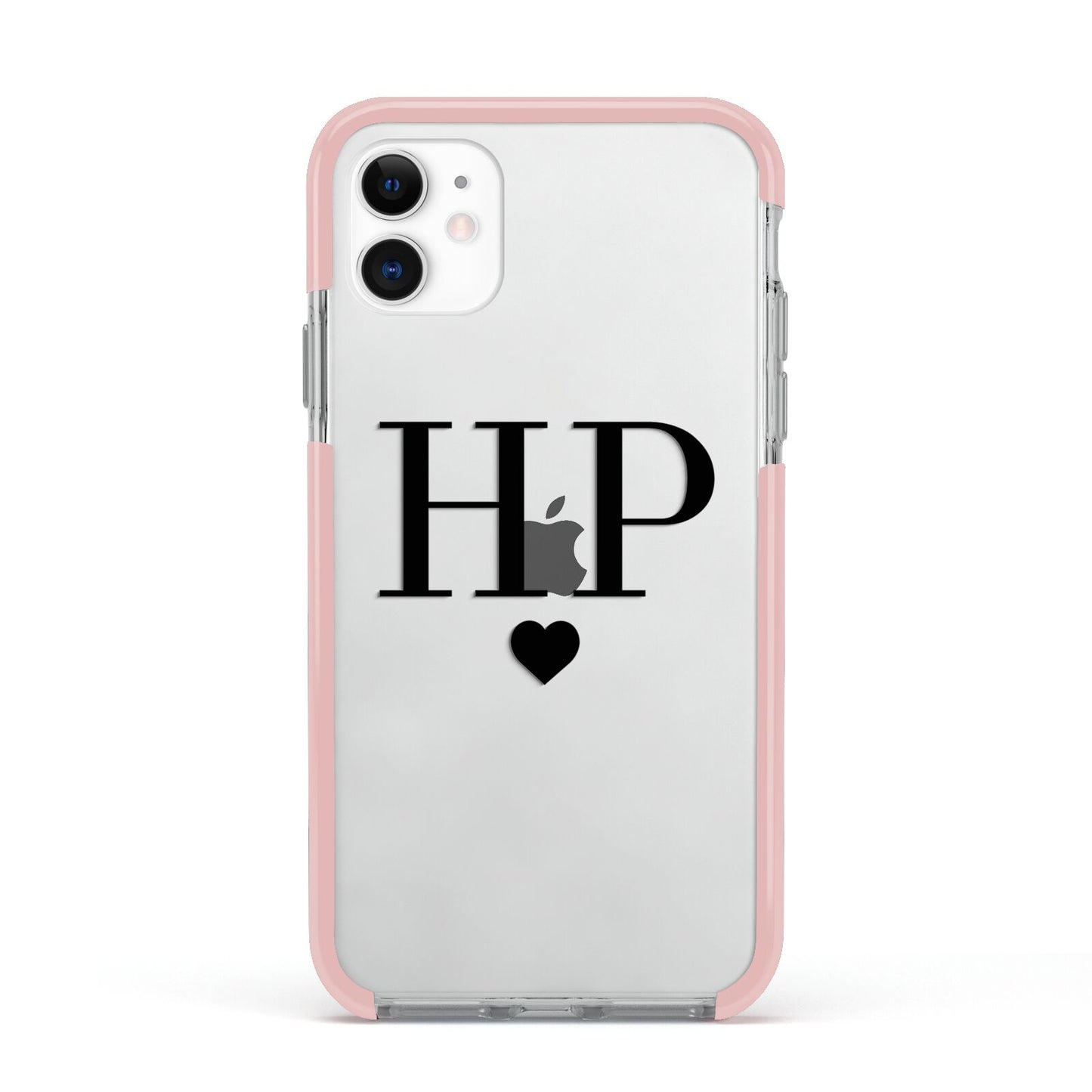 Personalised Black Initials Heart Clear Apple iPhone 11 in White with Pink Impact Case