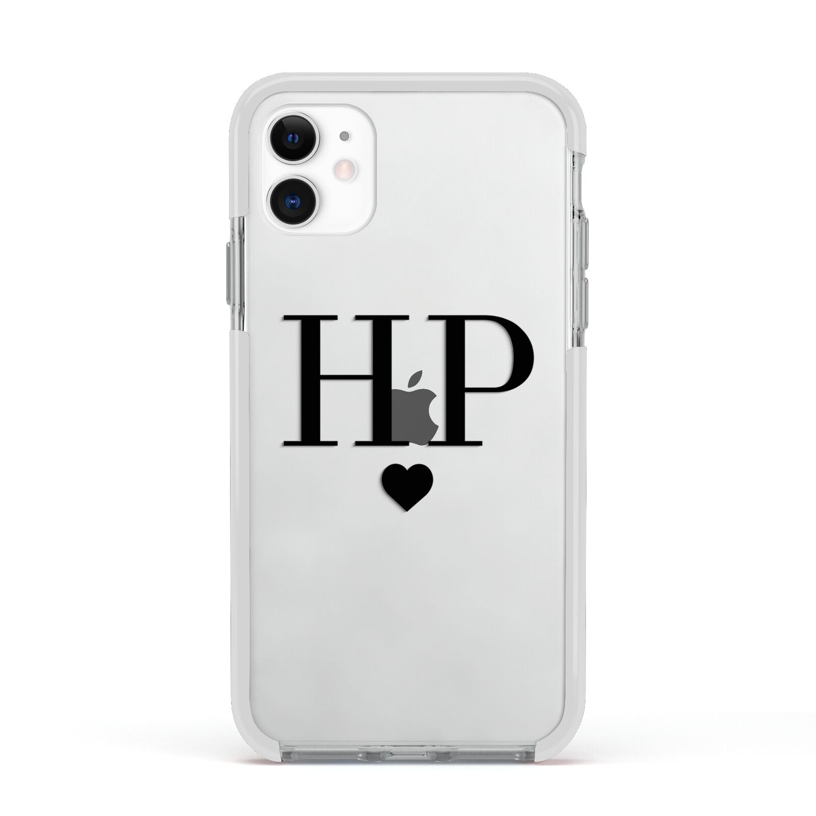 Personalised Black Initials Heart Clear Apple iPhone 11 in White with White Impact Case
